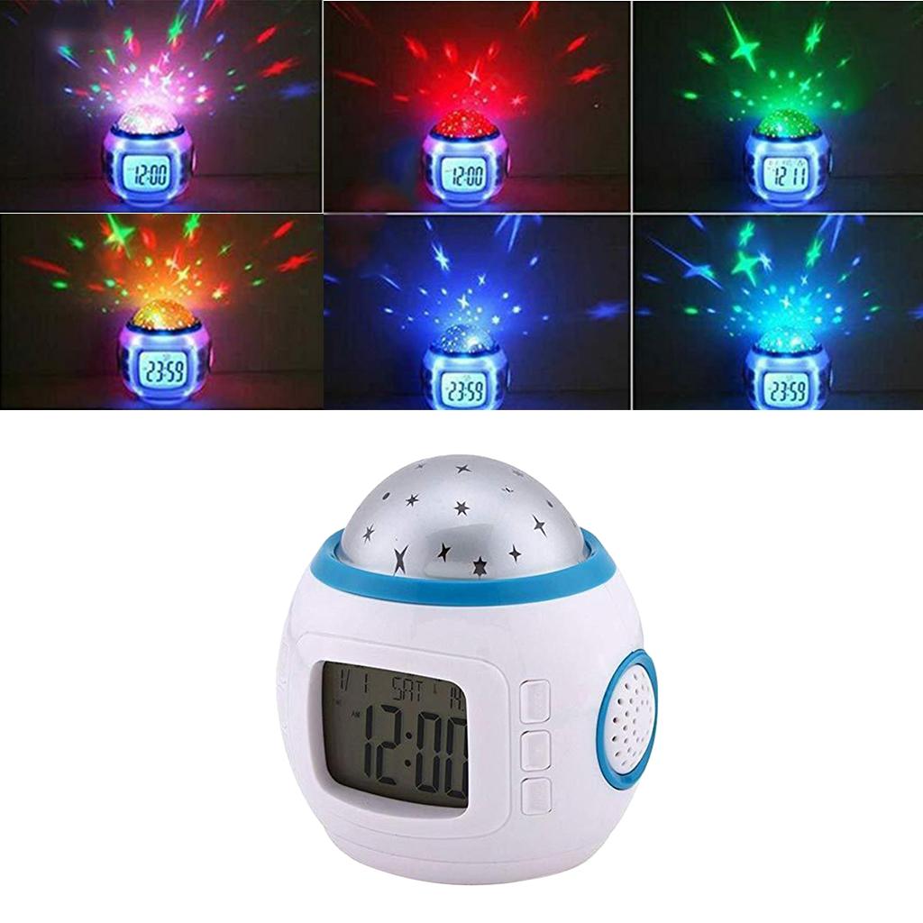 Sky Star Night Light Projector Lamp Kids Bedroom Music Alarm Clock White