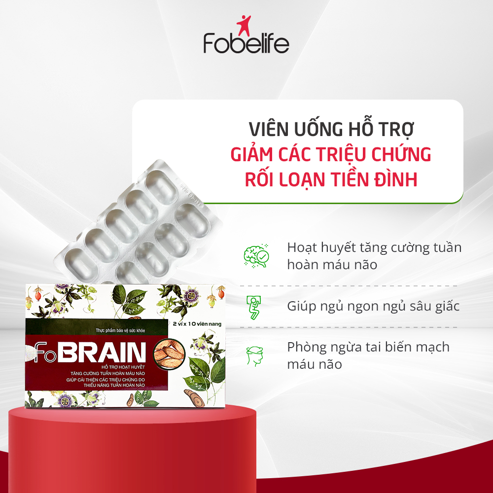 Viên Uống Giảm Rối Loạn Tiền Đình Giảm Đau Đầu Hoa Mắt Chóng Mặt FoBrain - Hộp 20 viên