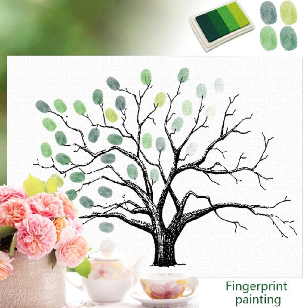 5xWedding Thumbprint Tree Finger Painting Wedding Guest Book Green