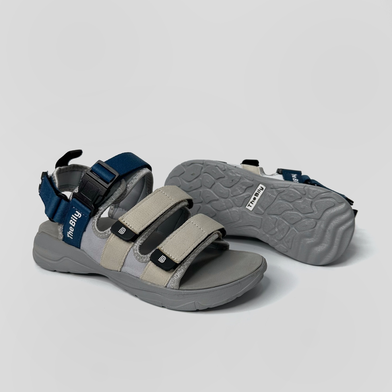 Giày Sandal Nam Nữ Unisex The BiLy Quai Ngang Dây Dù Đế IP Siêu Êm Nhẹ Đế Xám Màu Xanh Kem-BLDX08