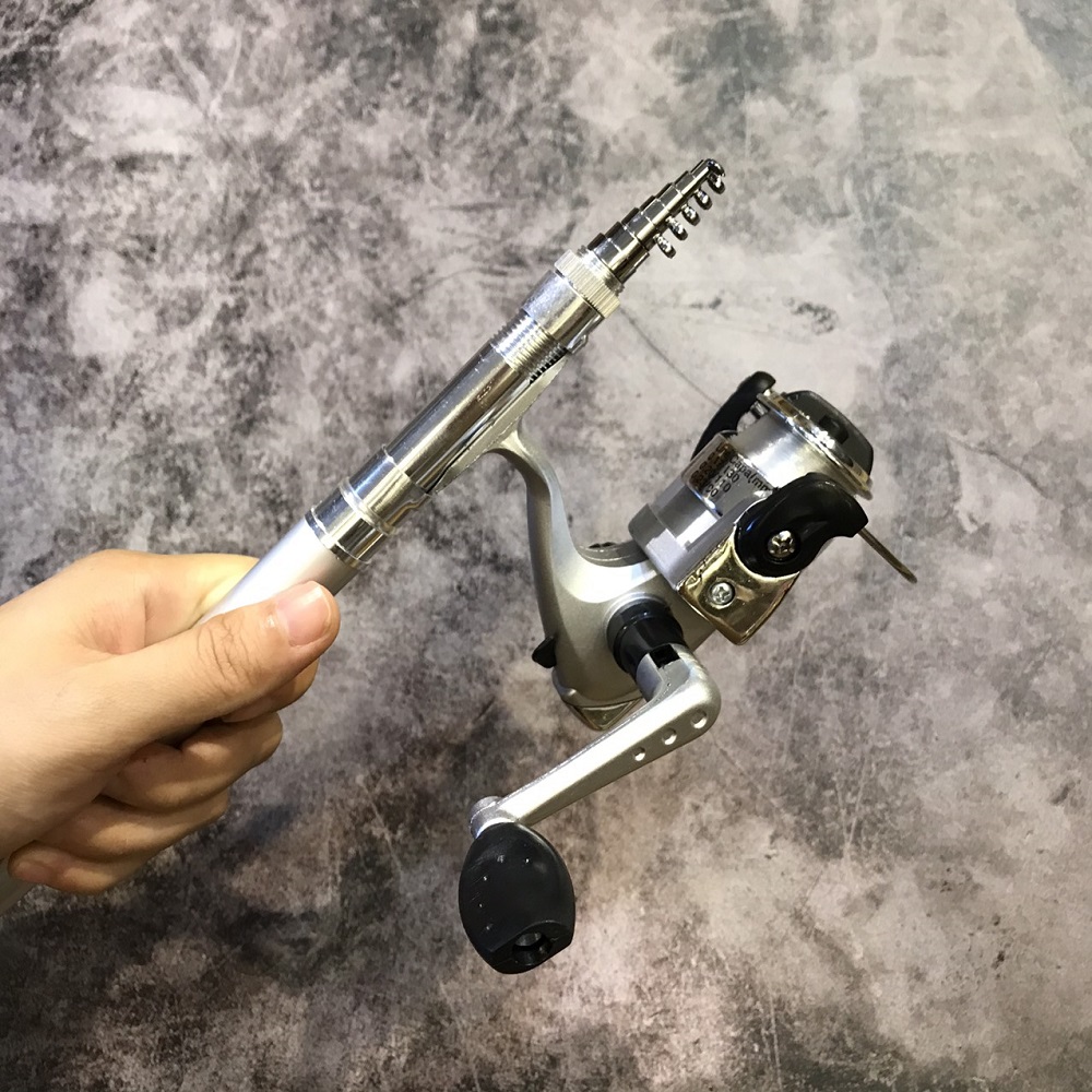 COMBO bộ cần câu bút bi mini kèm máy câu 1m/1m4 , cần câu bút máy đứng câu tôm câu mực thu nhỏ siêu nhẹ, mua can cau but