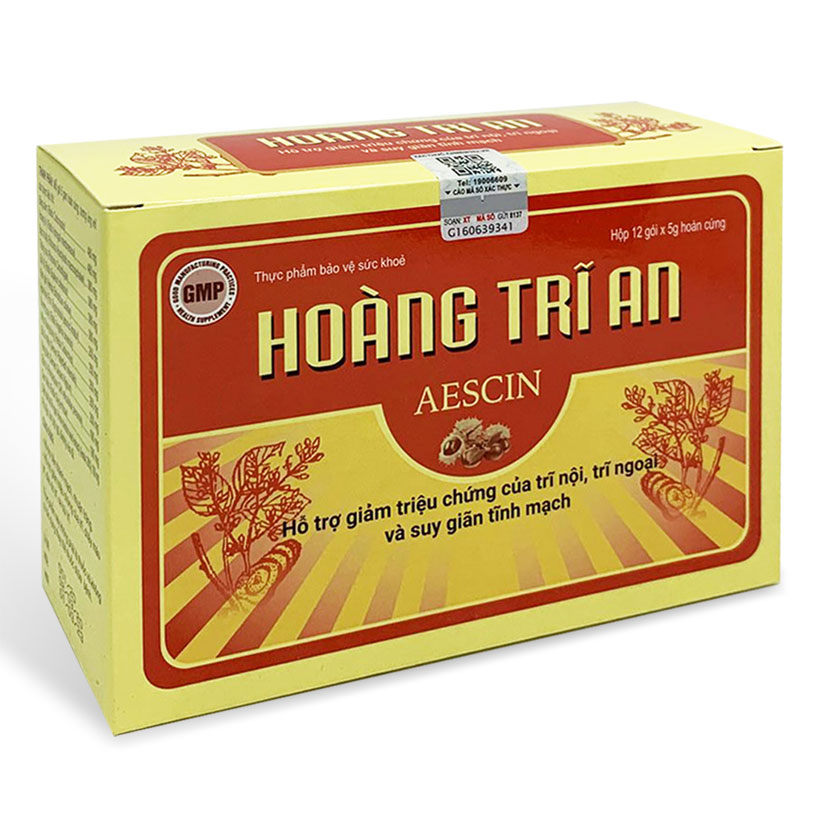 Thực phẩm bảo vệ sức khoẻ cho người bị trĩ nội, trĩ ngoại, trĩ hỗn hợp và suy giãn tĩnh mạch Hoàng Trĩ An - Hộp 12 gói 5g