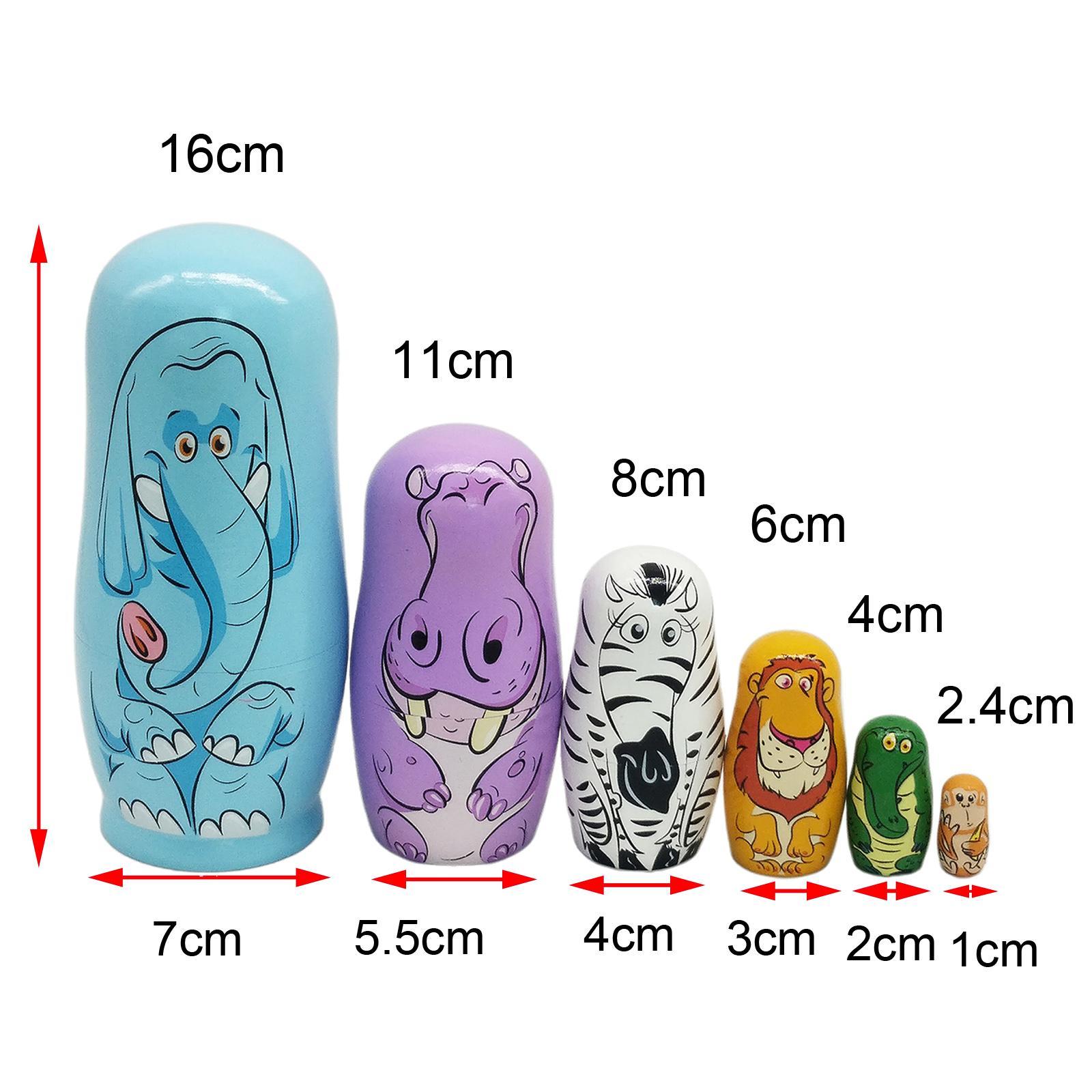 6 Pieces Handmade Cartoon Animal Matryoshka Nesting Russian Dolls Santa Gift