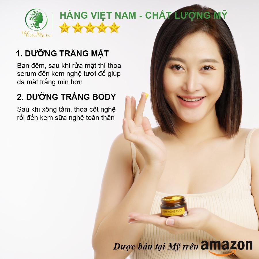 Bộ dưỡng trắng hồng da mặt và body sau sinh Wonmom ( Kem nghệ tươi + cốt nghệ + kem sữa nghệ )