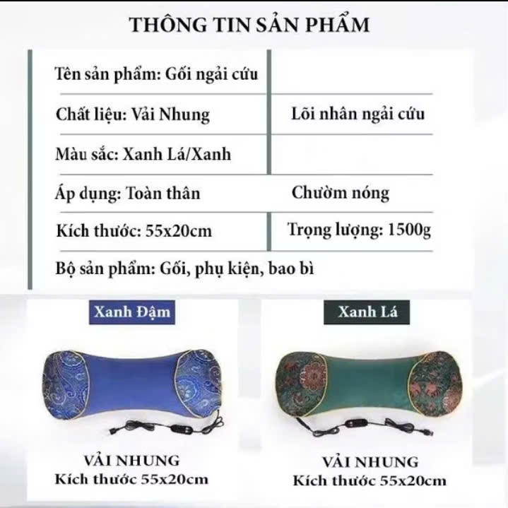 Gối điện massage ngải cứu giảm đau mỏi cổ vai gáy ngủ ngon