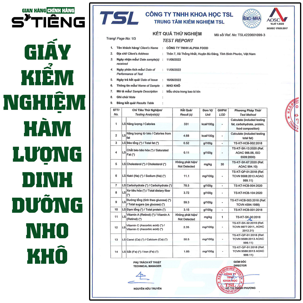 500Gr Nho Vàng Không Đường STIÊNG Chuẩn Vị