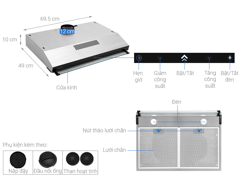 Máy hút mùi âm tủ 70cm Hafele HC-BI70B - Hàng Chính Hãng (538.86.095)