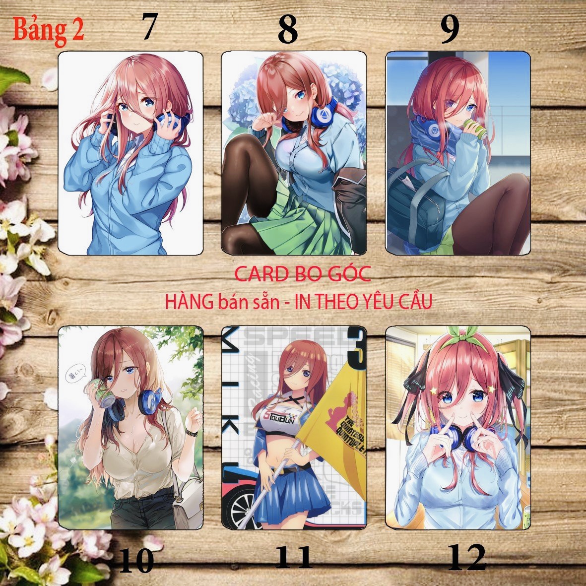 Card bo góc Nakano Miku 6 ảnh khác nhau/ Thẻ card Nakano Miku Gotoubun no Hanayome nhà có 5 nàng dâu