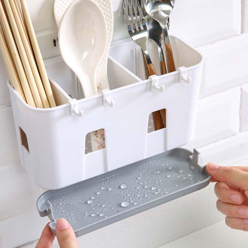 Treo Tường Dao Kéo Điện 2 Tầng Có Khay Hứng Nước Tiện Dụng Nhà Tổ Chức Muỗng Nĩa Đũa Giá Đỡ Caddy Nhà Bếp Tiện Ích Lưu Trữ