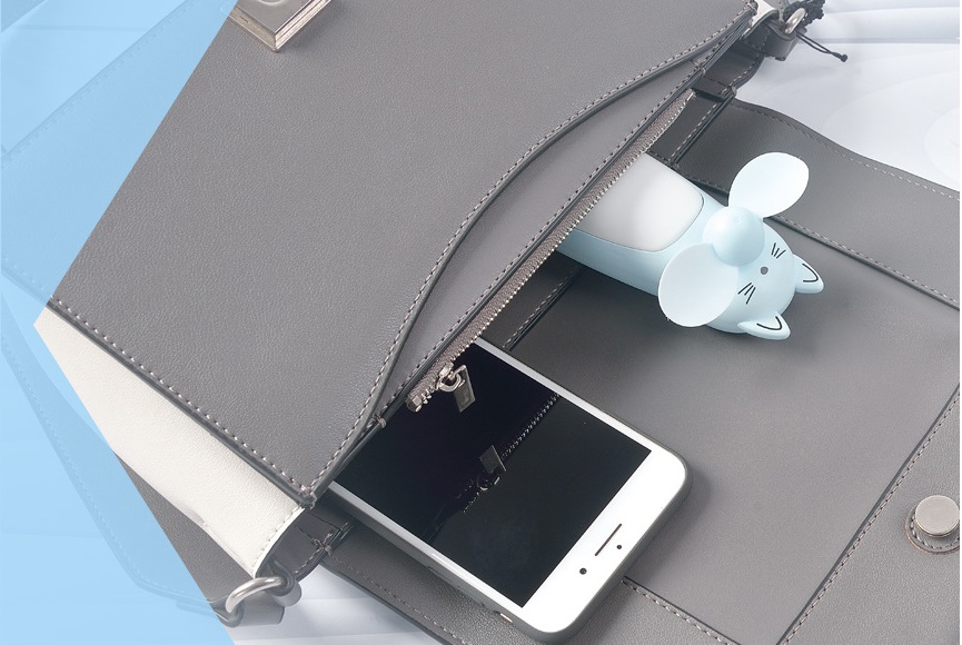 Quạt Mini cầm tay hình chú mèo kèm đèn Led - Sử Dụng Pin Sạc