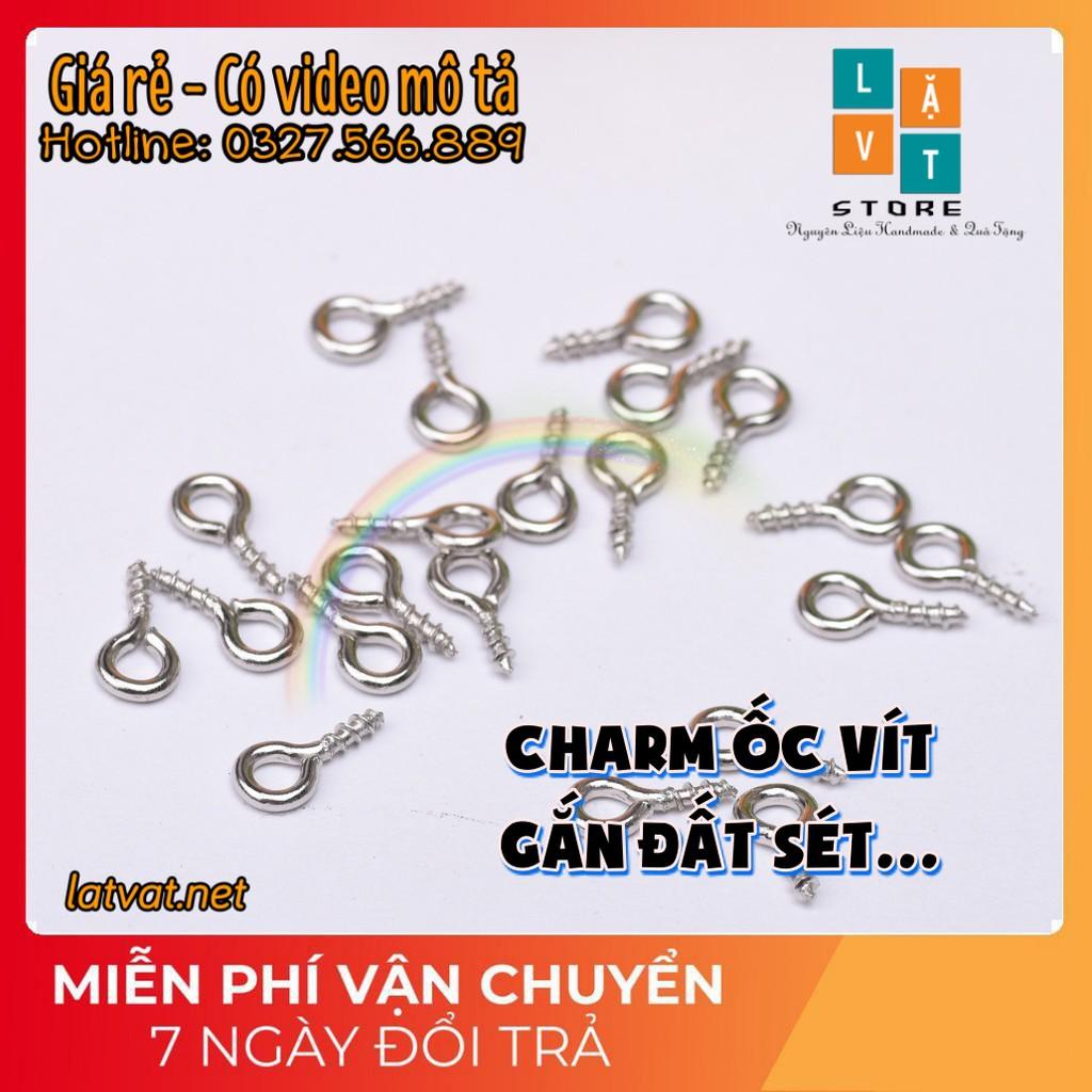 10cái Charm phụ kiện ốc vít đinh xoắn nhỏ gắn đồ handmade, đất sét tự khô