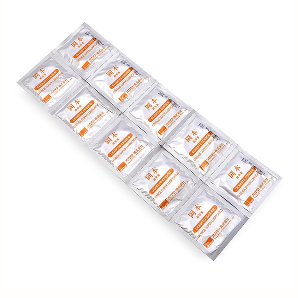 BAO CAO SU OKAMOTO SKINLESS SKIN ORANGE LUBRICATED (HƯƠNG CAM HỘP 10 CÁI) CHÍNH HÃNG NHẬT BẢN