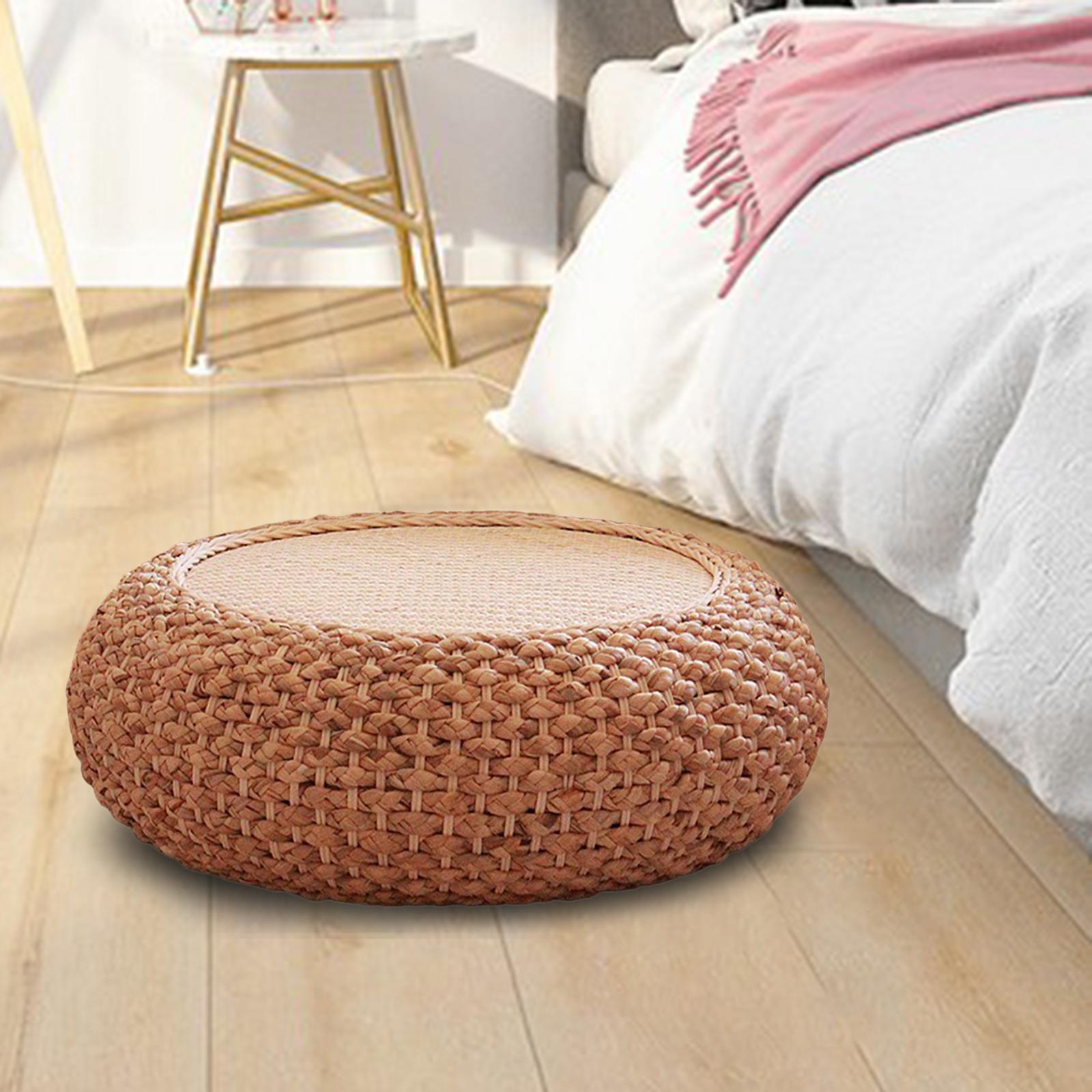 Woven Straw Cushion Tatami Floor Pillow Pouf for Office Garden