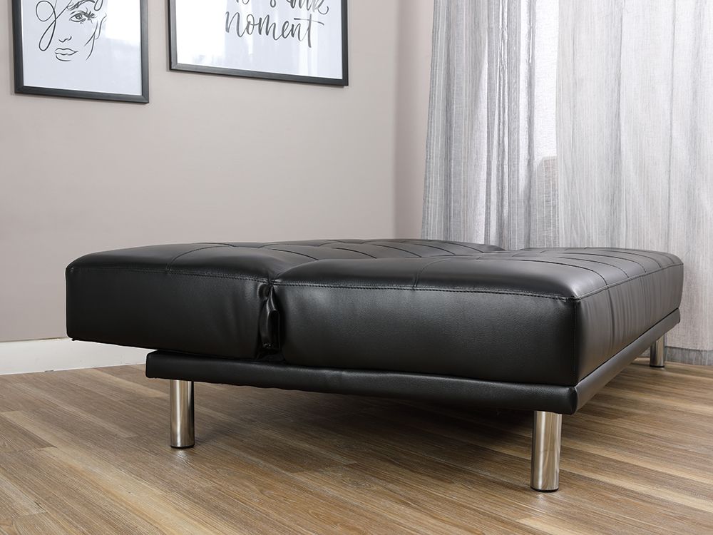 Ghế sofa giường đa năng TESI/L khung gỗ chân thép, đệm bọc da PVC cao cấp màu đen, tựa lưng ngả 3 cấp độ | Index Living Mall - Phân phối độc quyền tại Việt Nam