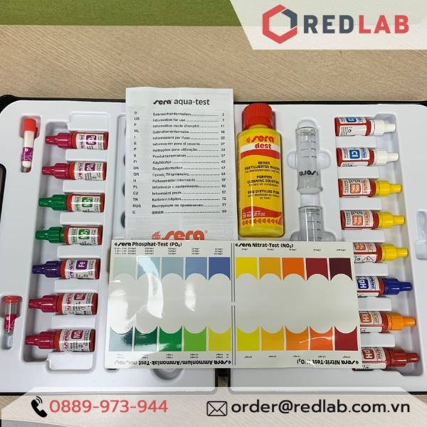 Bộ test nhanh Sera đo 9 chỉ tiêu kH, pH, NO2, NO3, PO4, Fe, NH3 / NH4, Cl, gH trong nước ao, hồ, nuôi cá