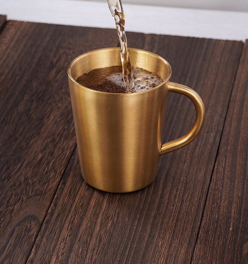 Ly cốc uống nước Inox 304 giữ nhiệt màu Vàng, Kích Thước 9,6 x 11cm - Cốc cafe giữ nhiệt INOX304 cao cấp