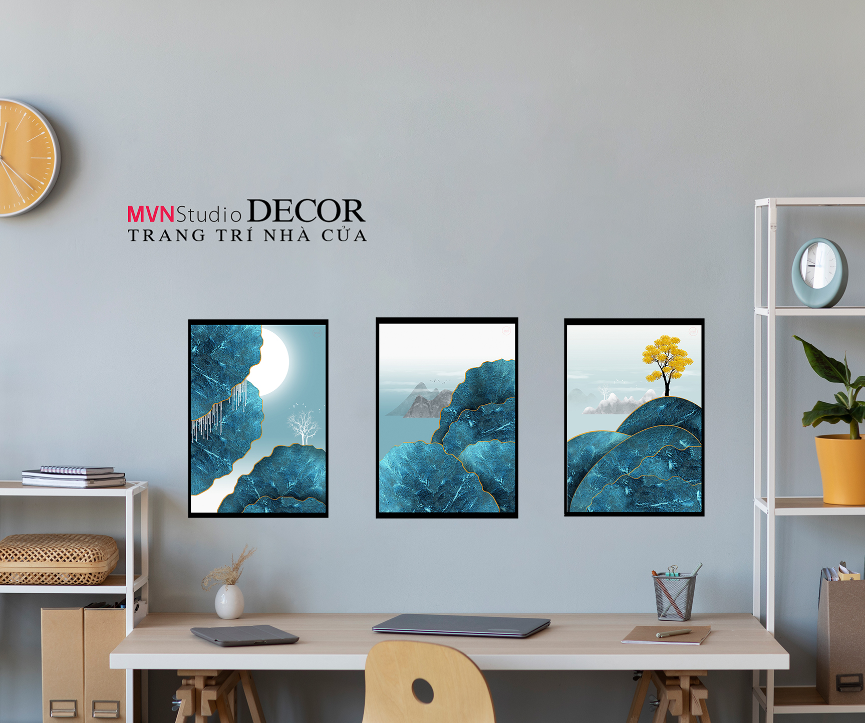 Tranh decal dán tường KHUNG CẢNH TRĂNG TỈNH trang trí PHÒNG KHÁCH, BÀN LÀM VIỆC, PHÒNG NGỦ - MVN Studio Decor