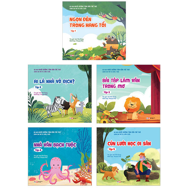 Bộ Sách Nuôi Dưỡng Tâm Hồn Trẻ Thơ Dành Cho Trẻ Từ 0 Đến 3 Tuổi: Ngọn Đèn Trong Hang Tối + Bài Tập Làm Văn Trong Mơ + Ai Là Nhà Vô Địch + Nhà Văn Bạch Tuộc + Cún Lười Đi Học Săn  - TVI