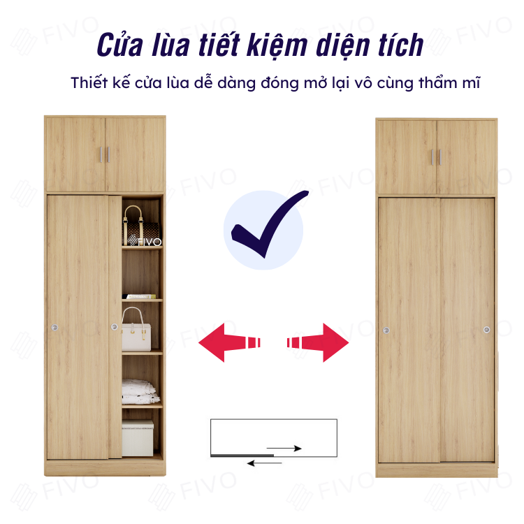 Tủ Treo Quần Áo Cửa Lùa Gỗ MDF Lõi Xanh Chống Ẩm Cao Cấp FC31 FIVO, Nhiều Ngăn Đựng Đồ, Không Gian Hộc Tủ Trên Rộng Rãi - Màu Gỗ