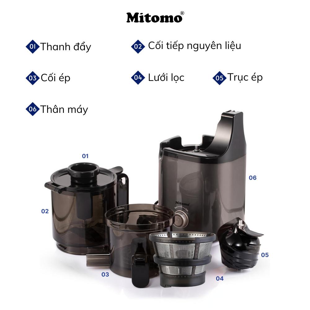 Máy Ép Chậm, Máy Ép Trái Cây Công Nghiệp Mitomo KJ3081 Kiệt Bã - Hàng Chính Hãng Bảo Hành 3 Năm