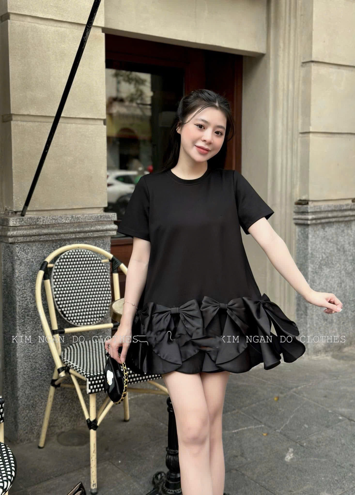 Váy suông thun zip pha chân nơ lụa- đầm suông