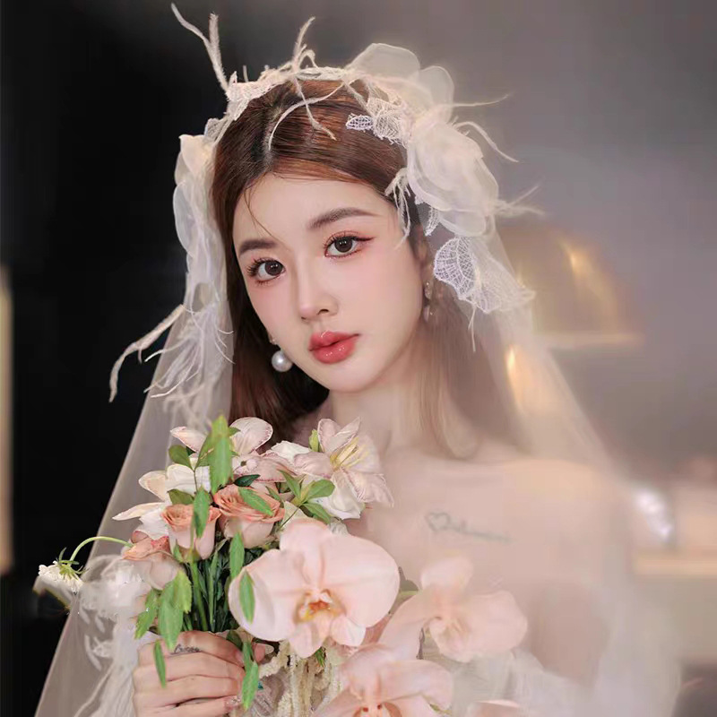 Voan lưới cô dâu kết hợp ren, phong cách Hàn Quốc, voan lưới 1,5m phụ kiện váy cưới cô dâu, voan cài đầu cô dâu