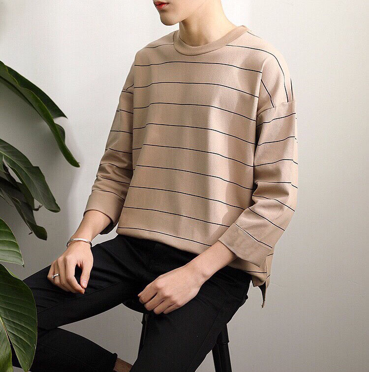 Áo thun tay dài form rộng unisex - áo sweater sọc lost xẻ tà