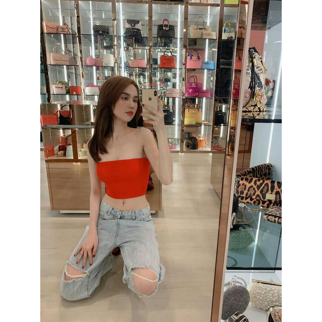 ÁO THUN gợi cảm QUÂY NGỰC ỐNG KHÔNG DÂY TUBE CROPTOP nữ dáng ôm màu trơn DƯỚI 55KG Choobe aomivn