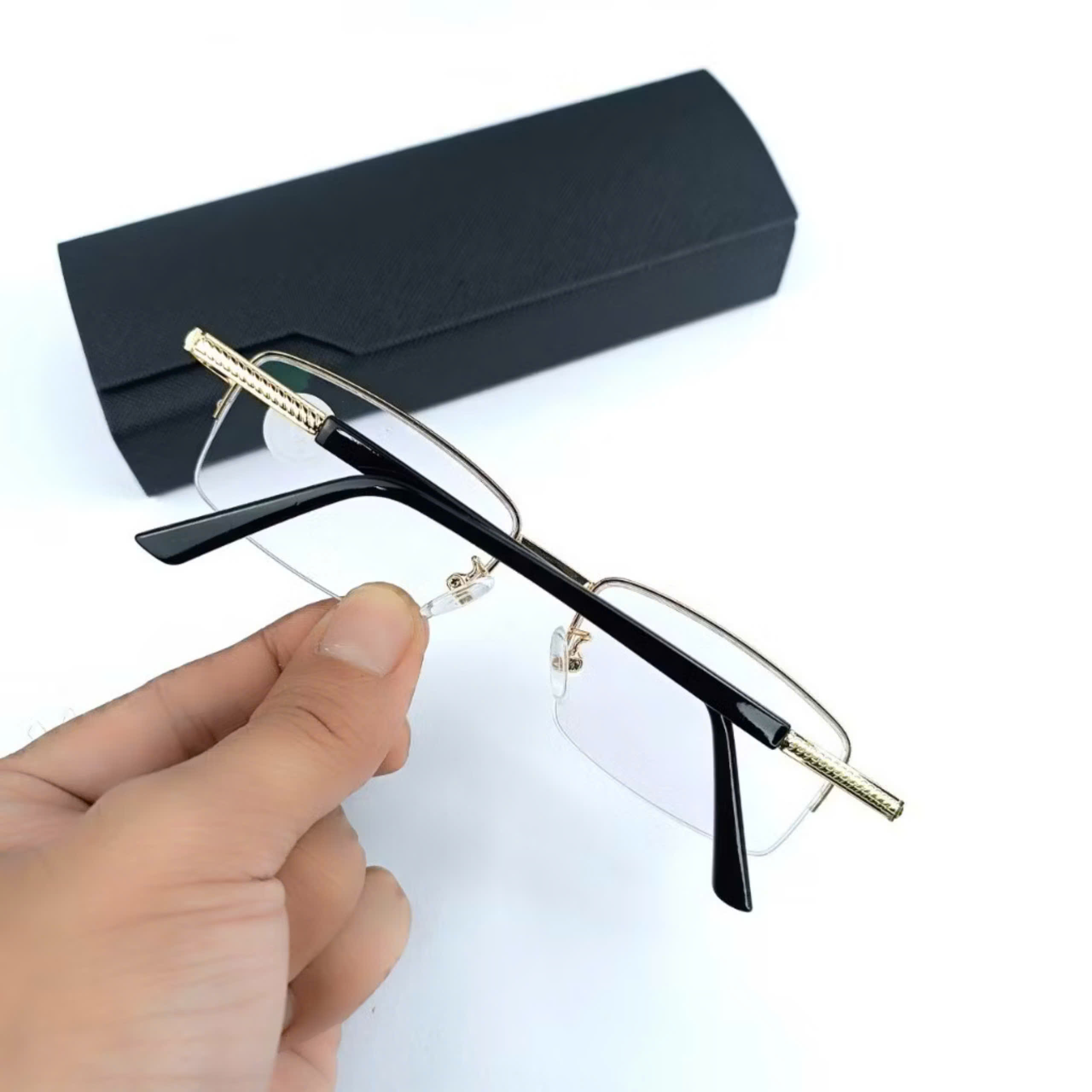Kính lão nam nữ nửa viền cước chống ánh sáng xanh tặng hộp da cao cấp A04