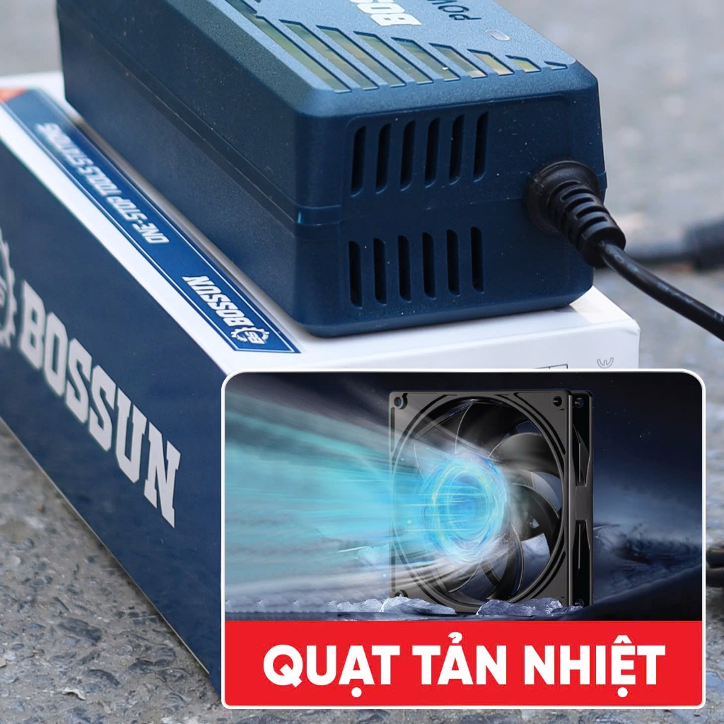 Sạc Nhanh Adapter 3A BOSSUN BS-PC0230A - Sạc 2 Pin Cùng Lúc Cho Pin Máy Khoan, Máy Bulong Pin Mạch Có Quạt Tản Nhiệt