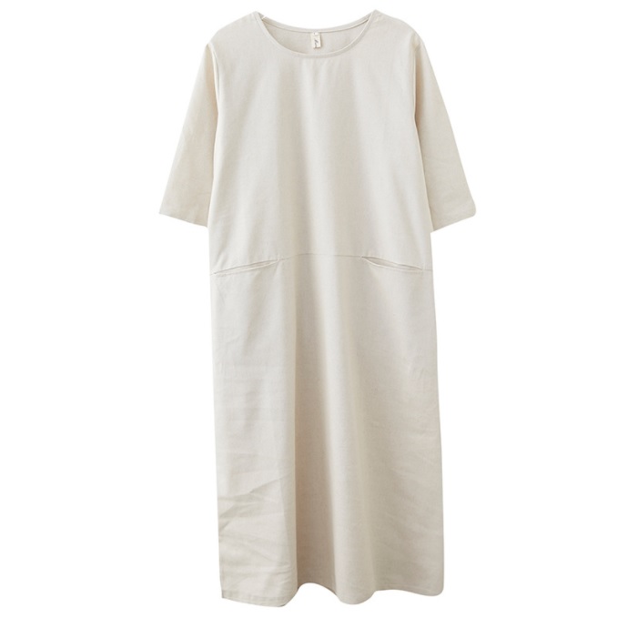 Đầm suông linen cổ tròn tay lỡ 2 túi bổ trước ArcticHunter - Màu muối tiêu