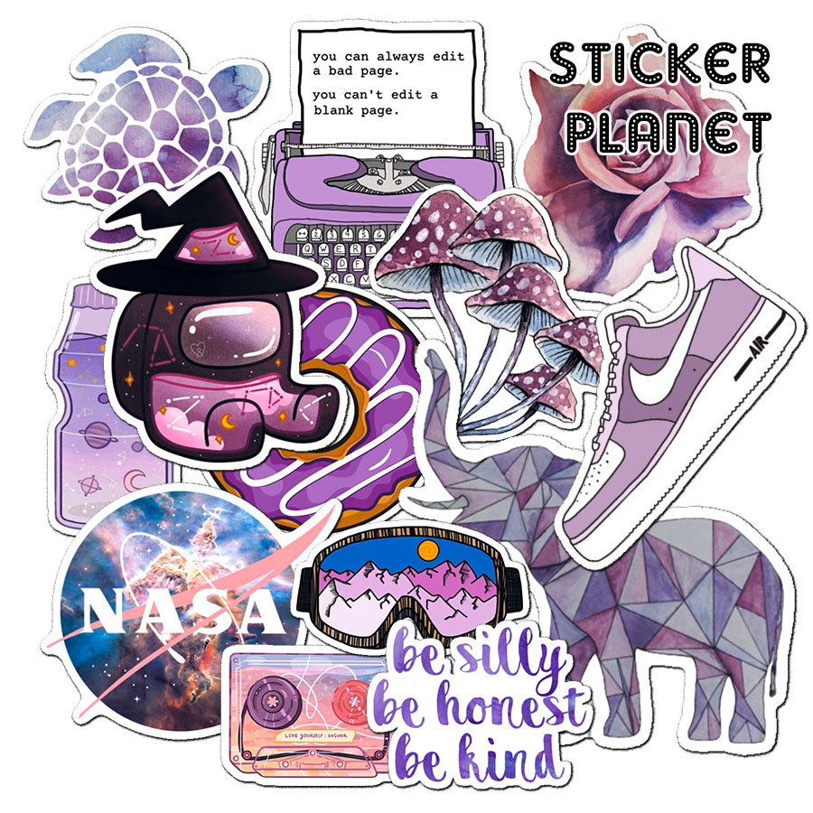 Bộ sticker chống thấm nước trang trí mũ bảo hiểm, đàn, guitar, ukulele, điện thoại laptop, dán sticker macbook sticker chủ đề màu tím