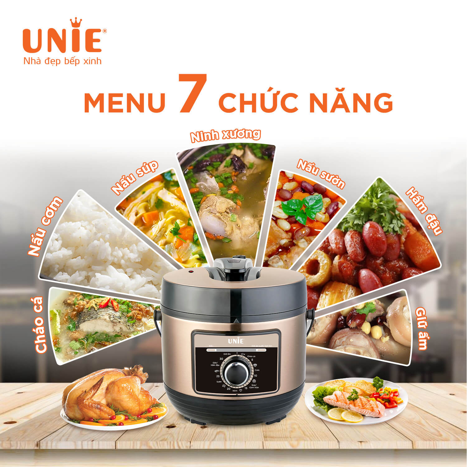 Nồi Áp Suất Điện Đa Năng Cao Cấp UNIE UPC5081Y Tiêu Chuẩn Đức Thiết Kế Sang Trọng Tích Hợp 7 Chức Năng Nấu Công Suất 900 W - Hàng Chính Hãng