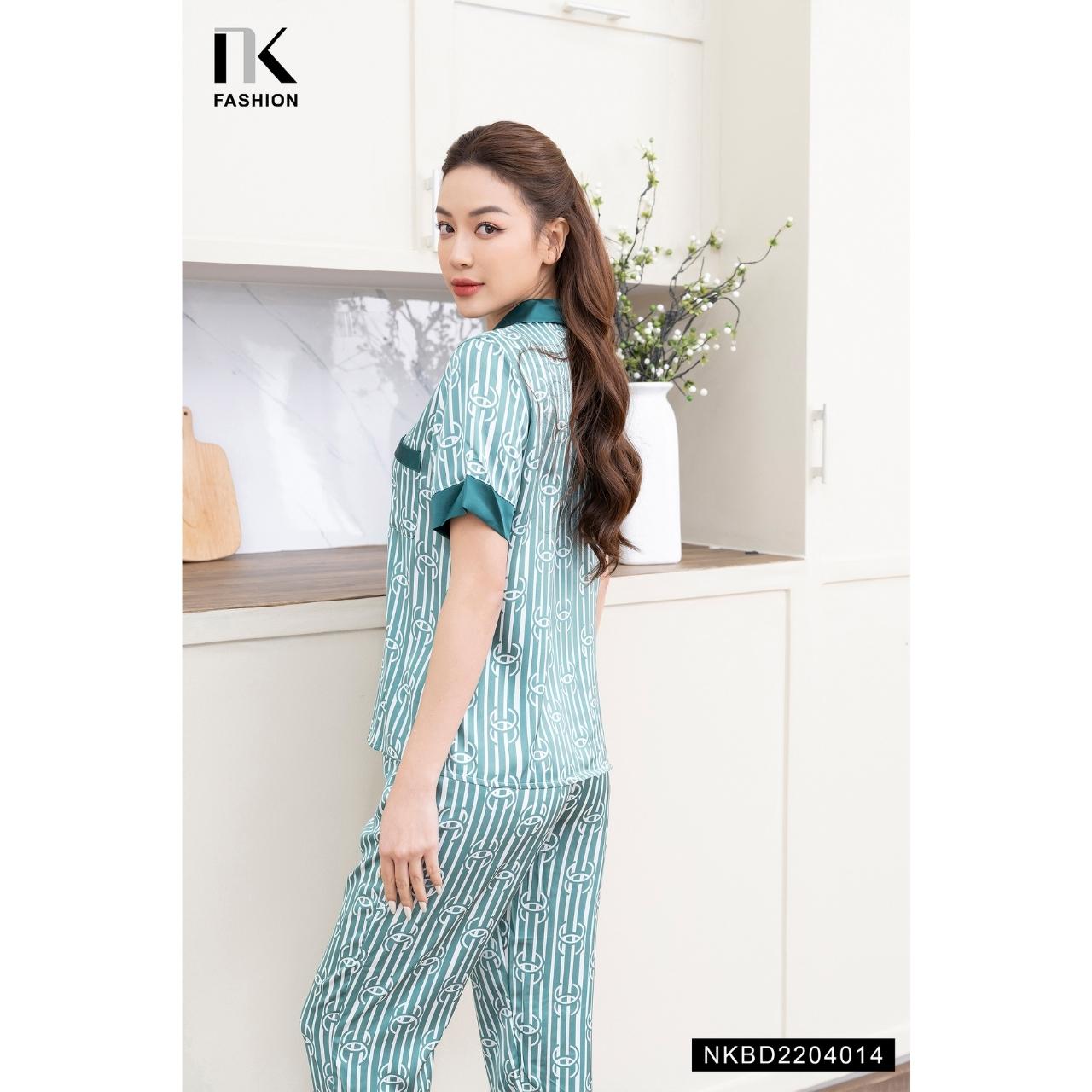 Bộ Đồ Pyjama Mặc Nhà Áo Cộc Kết Hợp Quần Đùi NK Fashion Thiết Kế Phong Cách Cơ Bản, Chất Liệu Vải Cao Cấp NKBD2204014