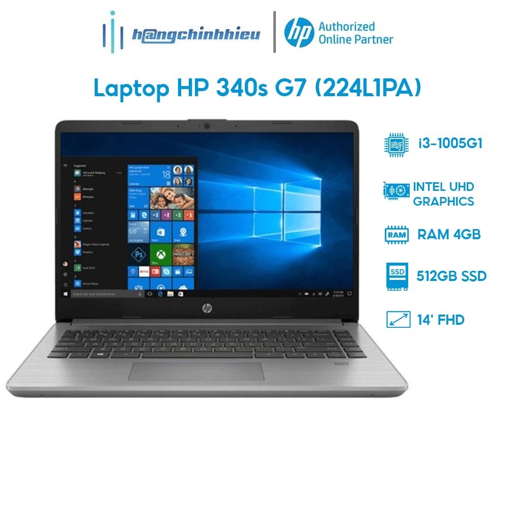 Laptop HP 340s G7 224L1PA i3-1005G1 | 4GB | 512GB | Intel UHD Graphics | 14' FHD | Win 10 Hàng chính hãng