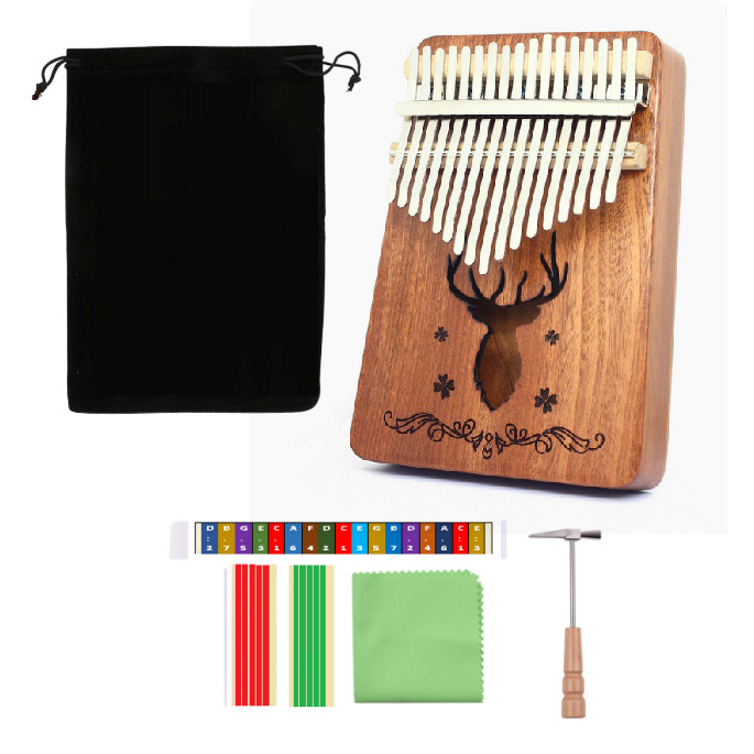 Đàn Kalimba 17 Phím gỗ mahogany M-17 Tuần lộc ( Tặng Túi nhung bảo vệ, Búa chỉnh âm, Sticker dán note, Khăn lau, stick màu)