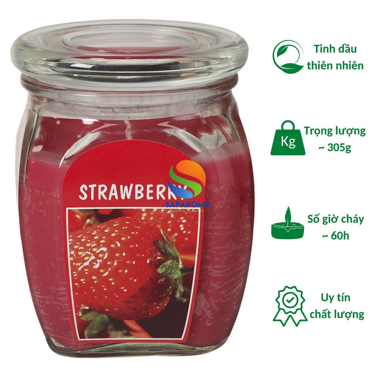 Hũ nến thơm tinh dầu Bolsius Strawberry 305g QT024370 - hương dâu tây, nến trang trí, thơm phòng, thư giãn, Hỗ trợ khử mùi
