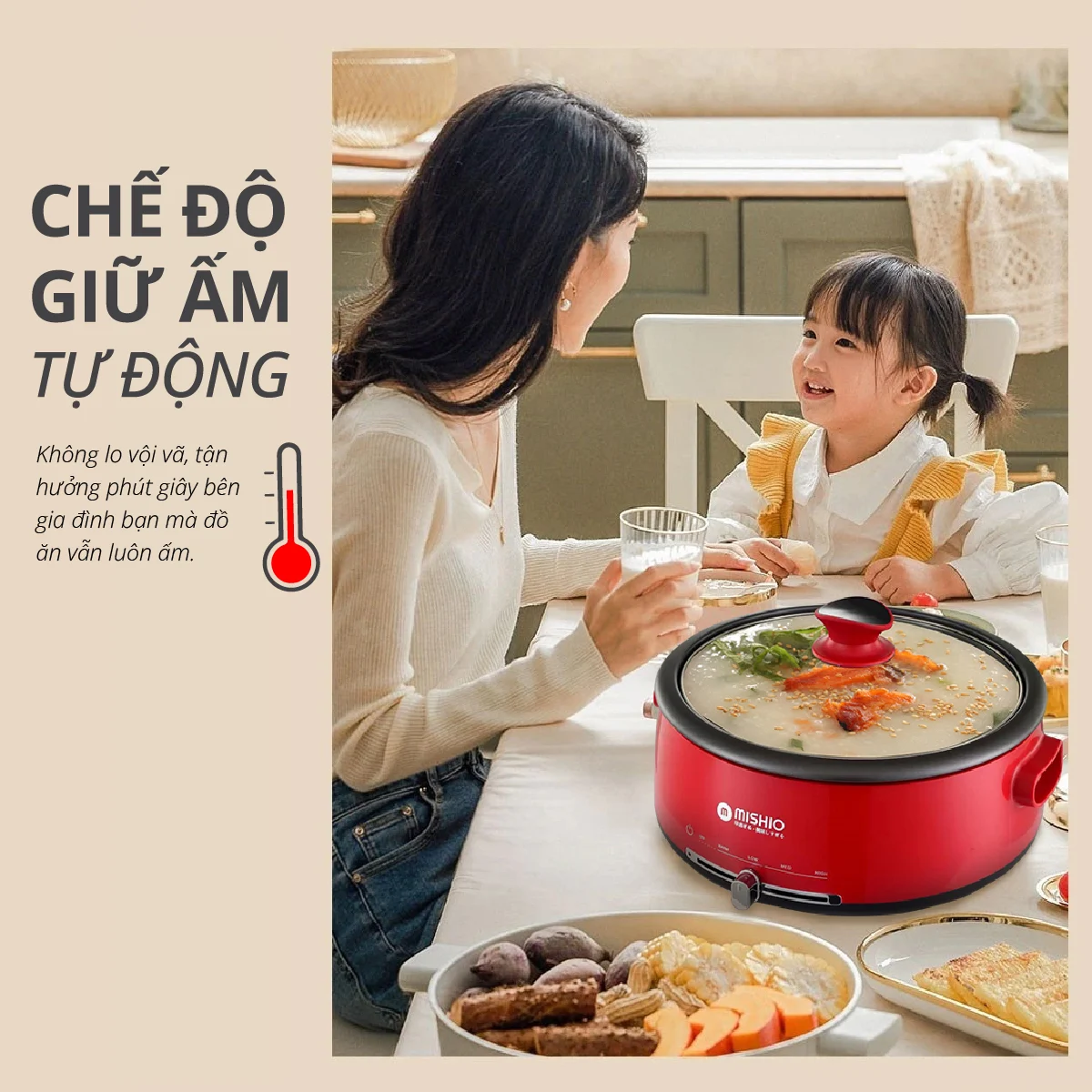 Nồi lẩu điện lòng 4L có thể tách rời Mishio MK348-Hàng chính hãng