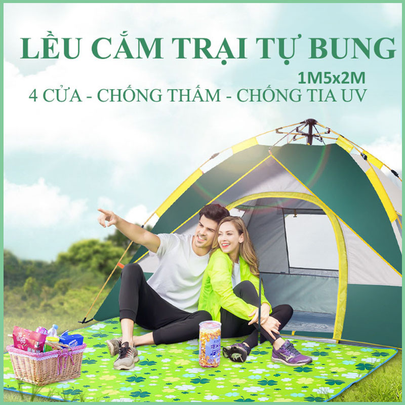 Lều Cắm Trại Lều Dã Ngoại Tự Bung 2-3 Người 4 Cửa Thông Thoáng Chống Tia UV