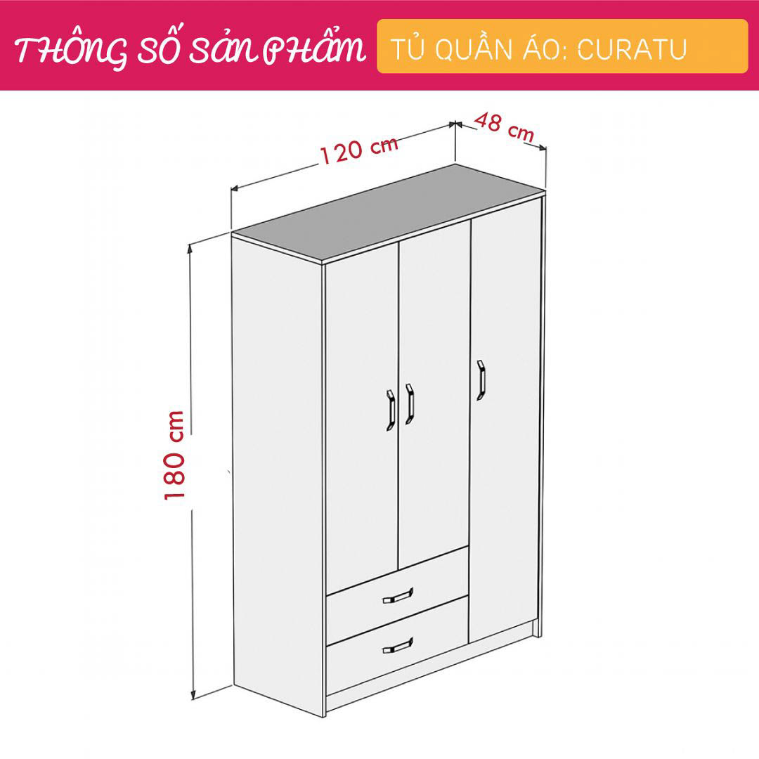 Tủ quần áo gỗ hiện đại SMLIFE Curatu  | Gỗ MDF dày 17mm chống ẩm | D120xR48xC180cm