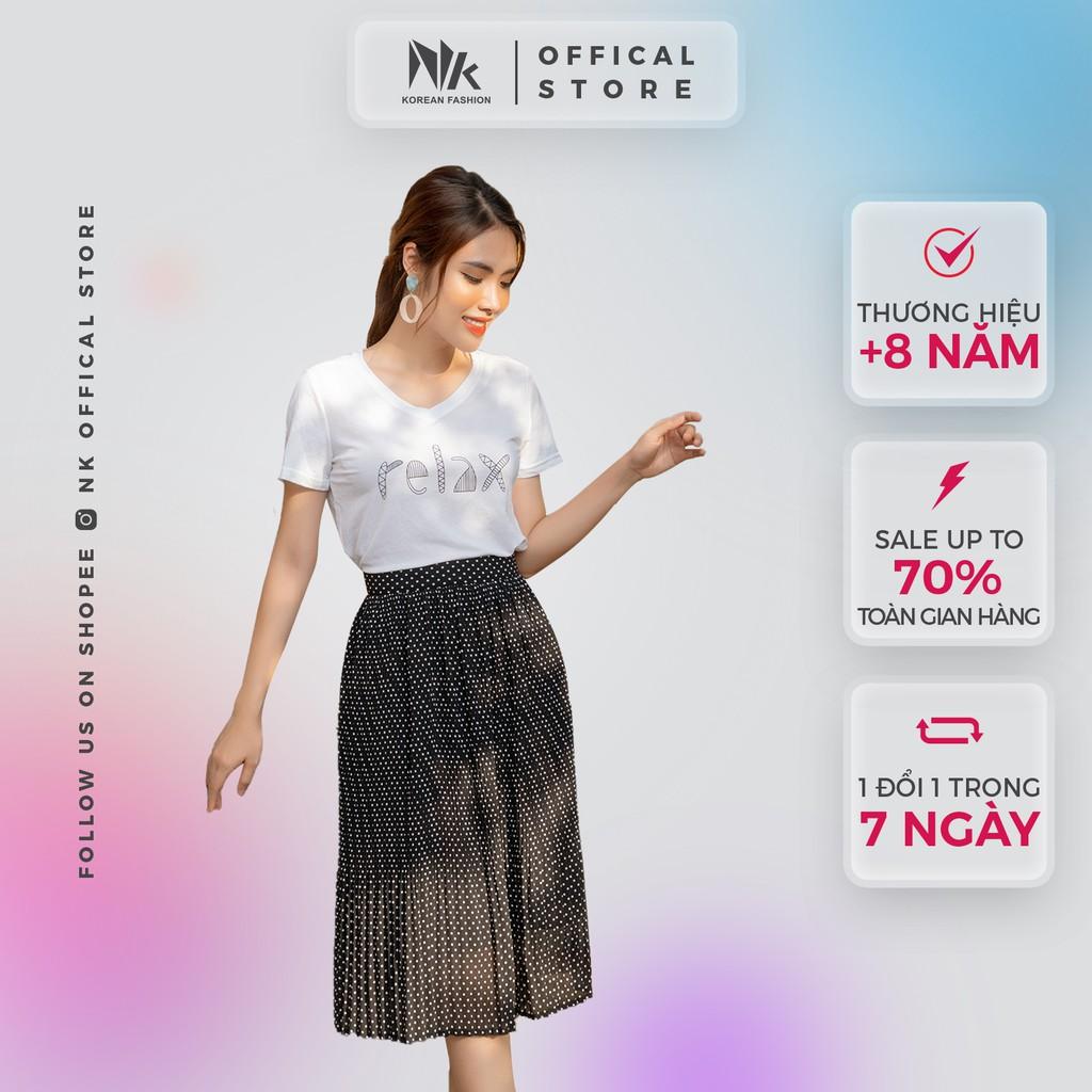 Áo Phông Nữ Cộc Tay NK FASHION Cổ Tim In Chữ Relax, Chất Liệu Cotton Mềm Mịn, Thấm Hút Mồ Hôi NKAT2103001