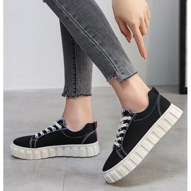 Giày bata buộc dây cho nữ vải Canvas đế cao su mềm 3cm đi êm chân, phong cách cá tính cho nữ - Mã T31