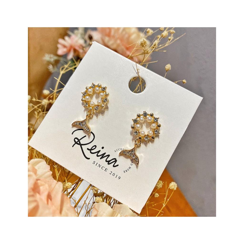 Khuyên tai nữ phong cách Hàn Quốc hình đuôi cá Reina đính hạt cao cấp