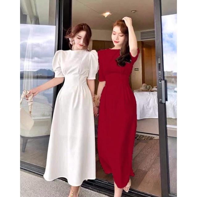 Đầm maxi cổ tròn chít eo 2 dáng váy