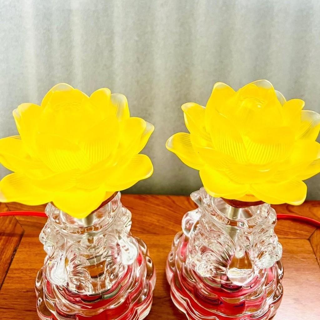 Đèn thờ hoa sen RỒNG VIỆT, Đèn thờ thân thuỷ tinh ánh sáng vàng cao cấp