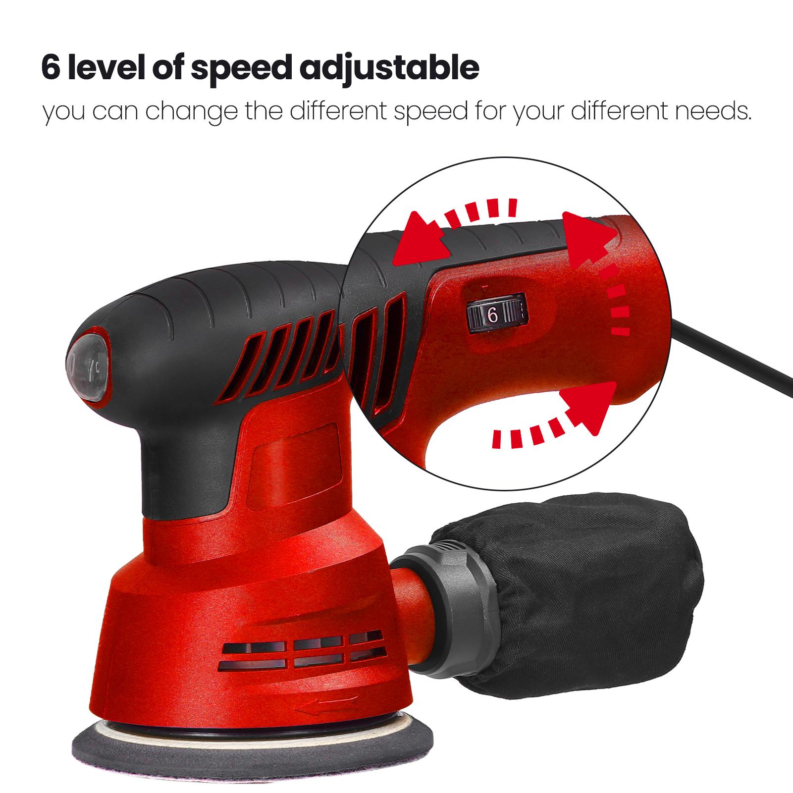 300W Máy Chà Nhám Lập Dị Điện Cầm Tay Tấm Chà Nhám 5 Inch 125Mm Máy Đánh Bóng Điện Chế Biến Gỗ Nội Thất Máy Đánh Bóng Ô Tô Có Hộp Đựng Bụi 6 Tốc Độ Điều Chỉnh