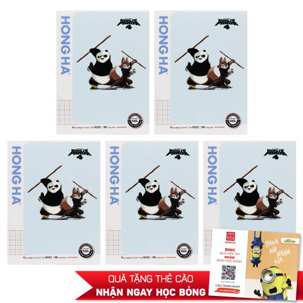 Combo 5 Tập Học Sinh Class KungFu Panda 4 - 4 Ô Ly Vuông - 96 Trang 100gsm - Hồng Hà 0332 - Mẫu 3 + Tặng Kèm Thẻ Cào