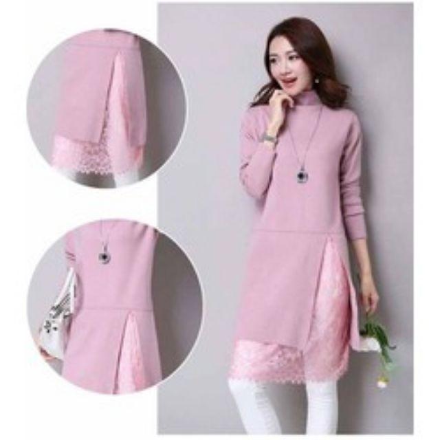 Đầm len phối ren Hàn Quốc