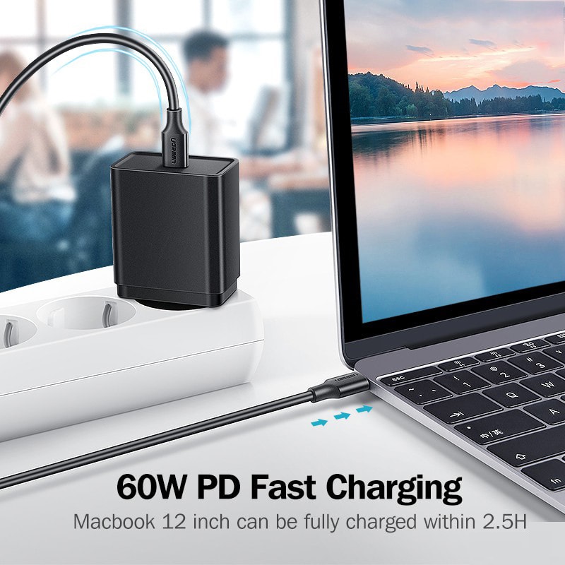 Cáp sạc USB C sang USB C Dài 0,5m Ugreen 50996 (Sạc nhanh 60W - Tốc độ truyền 480Mbps) - Hàng Chính Hãng