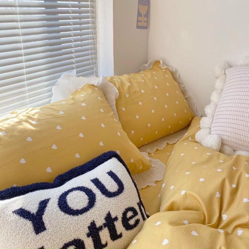 Set Cotton bèo 100%cotton Hàng Nhập Khẩu Cao Cấp 4 Món Tim Vàng Có Thể Sử Dụng Cả 2 Mặt Để Đổi Mới Không Gian Phòng